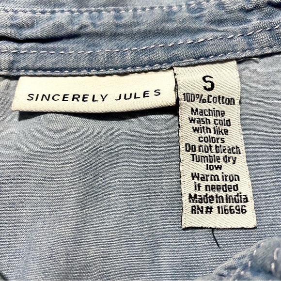 Sincerely Jules Light Blue Jumpsuit Size Small Cotton Chambray Denim Summer - Picture 11 of 16